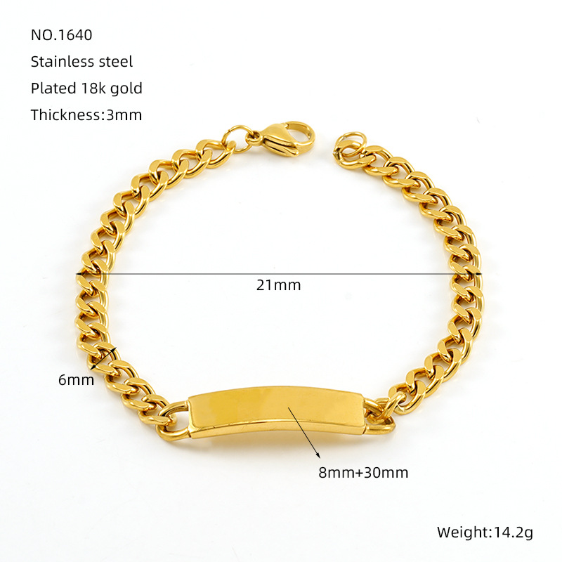 Gold color / 1 Piece Simple Series Classic Stainless Steel 18K Gold Color Plated Unisex Chain Bracelets 